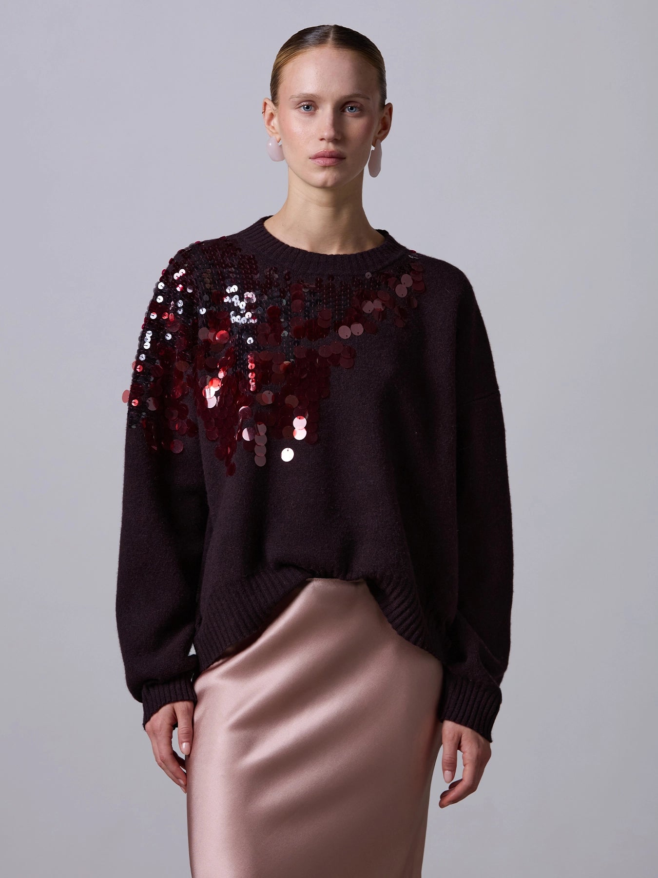 ROBERTO COLLINA - Pull paillettes bordeaux