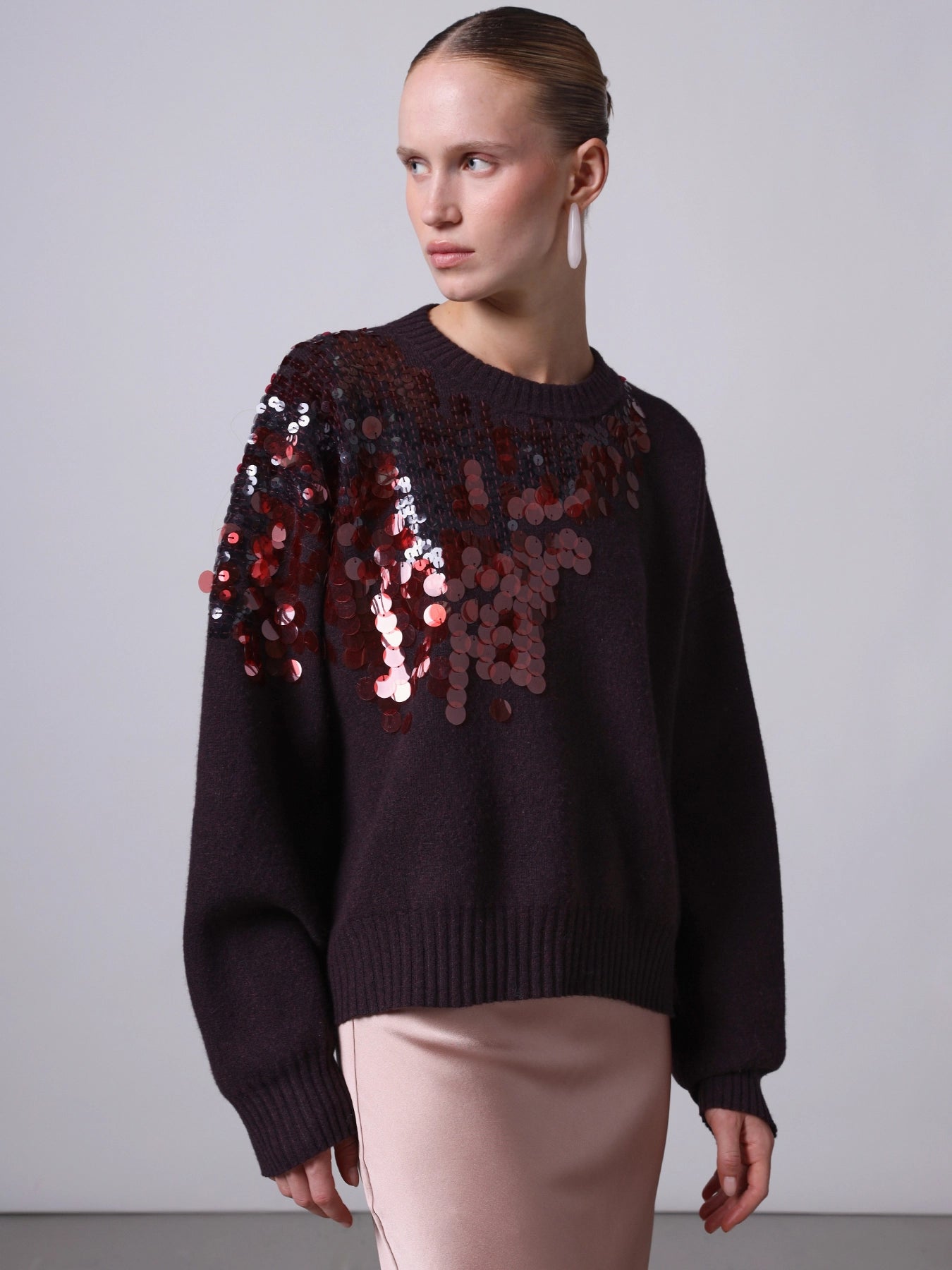 ROBERTO COLLINA - Pull paillettes bordeaux